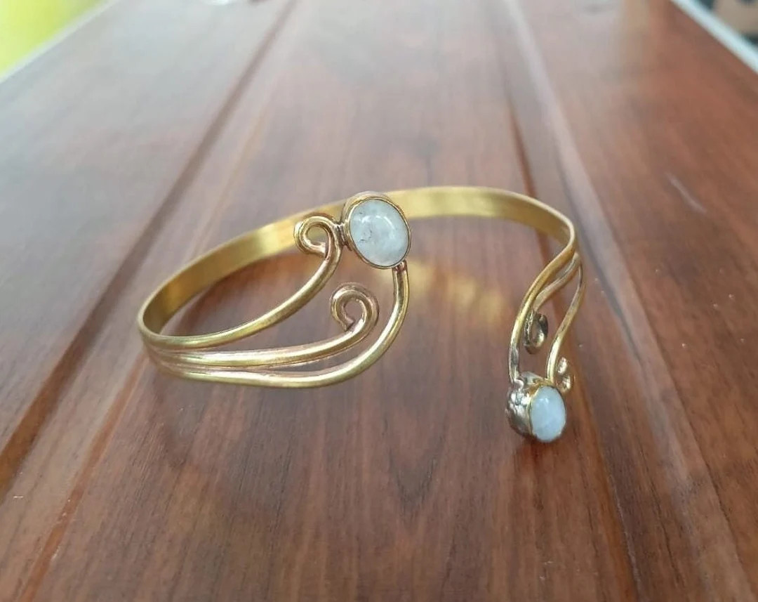 Gold Moonstone Upper Arm Cuff Arm Band Spiral Handmade Made of Brass, Jewelry - Etsy | Etsy (US)