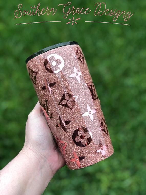 Louis Vuitton Glitter Tumbler / Rose Gold Louis Vuitton / Glitter Cup / Glitter YETI /Glitter Dipped | Etsy (US)