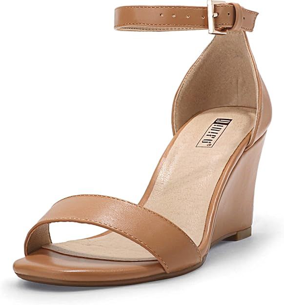 IDIFU Women's Classic Wedge Heels Sandals 3 Inch Ankle Strap Open Toe Evening Dress Wedding Shoes | Amazon (US)
