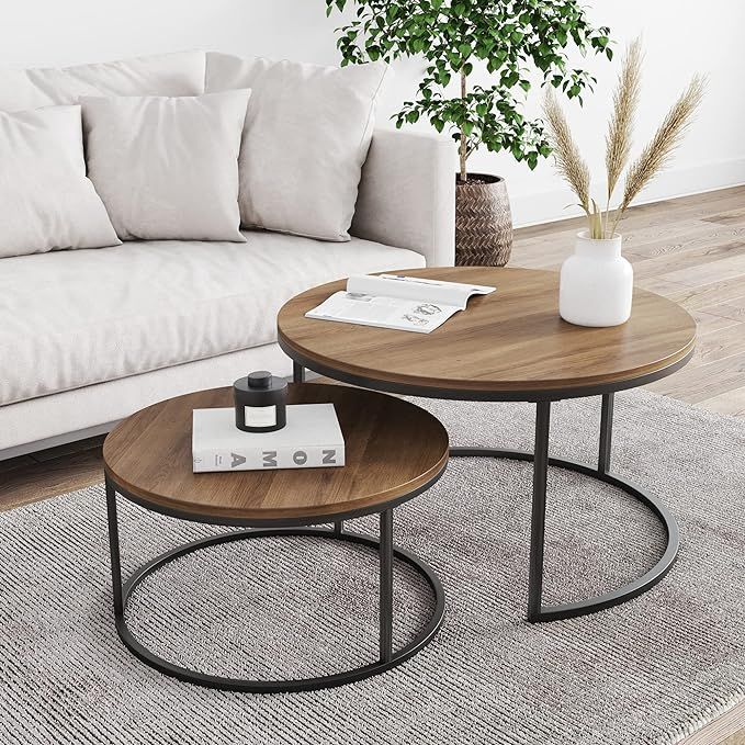 Nathan James Stella Round Modern Nesting Coffee Set of 2, Stacking Living Room Accent Cocktail Ta... | Amazon (US)