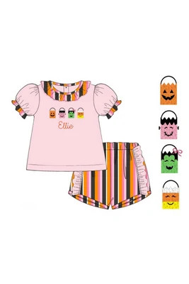 French Knot Trick or Treat Pals Ruffle Short Set | The Smocked Flamingo