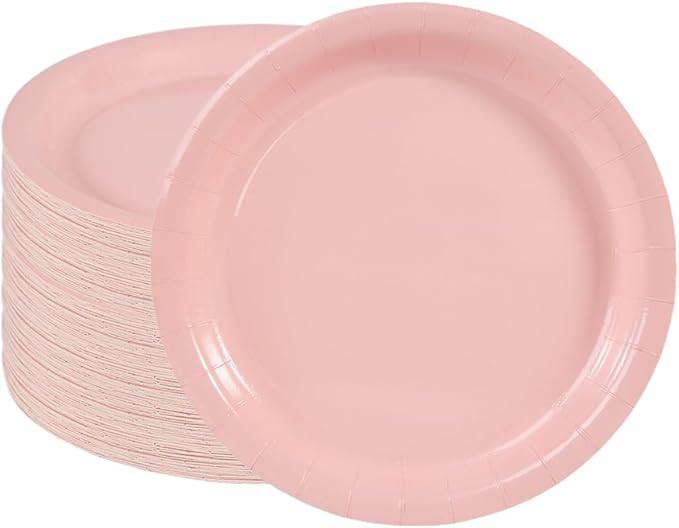 Ottin 50-pack Light Pink Paper Dessert Plates, 7'' Disposable Appetize Cake Plates for Birthday, ... | Amazon (US)