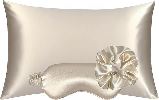 Vegan Silk Sleep Set, Vegan Silk Pillowcase with Large Scrunchie and Eye Mask for Hair and Skin, ... | Amazon (US)