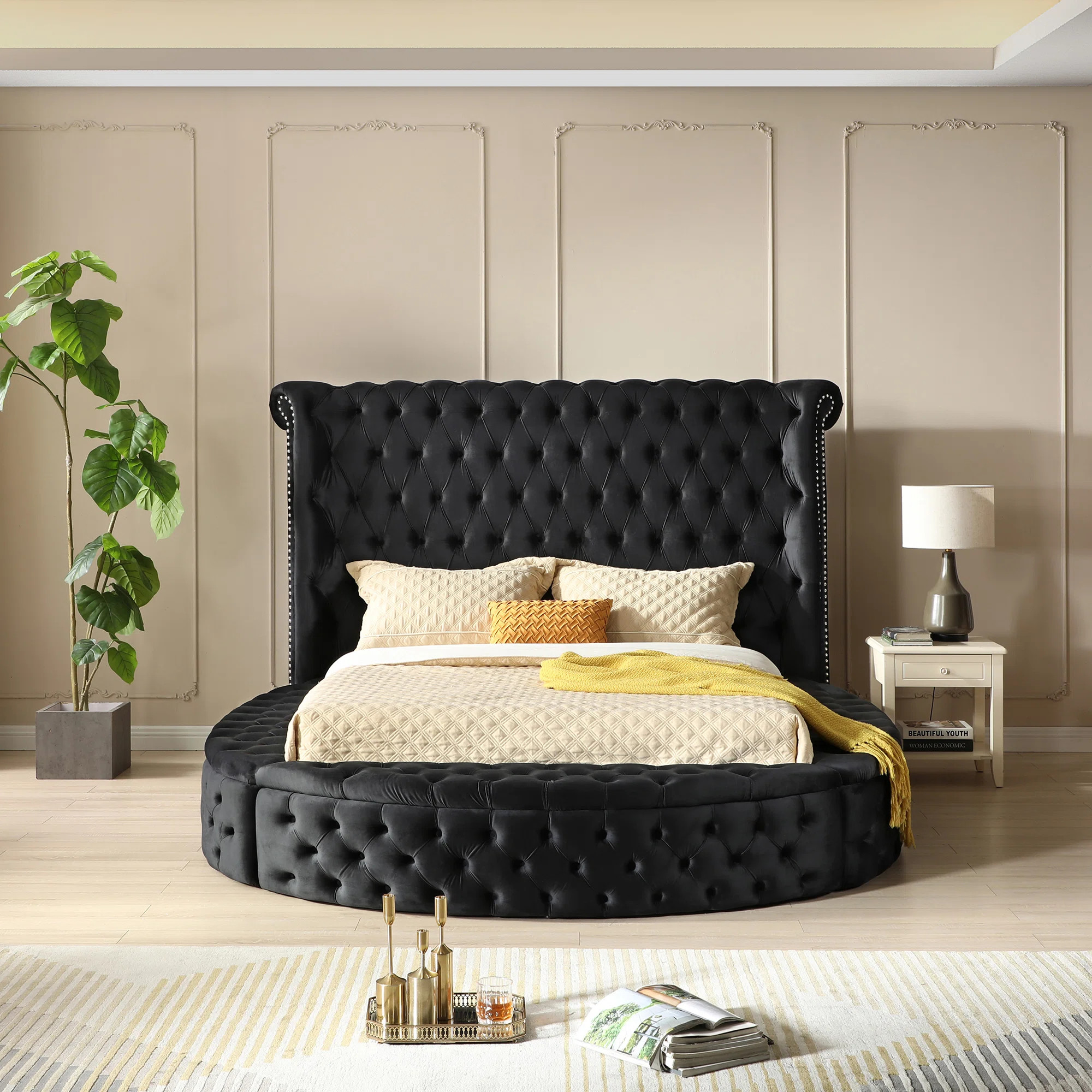 Dipansu Upholstered Velvet Round Storage bed with Wingbacks | Wayfair North America