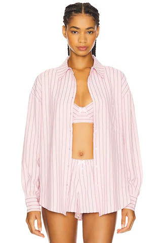 For Love & Lemons Mindy Striped Button Down Shirt in Pink from Revolve.com | Revolve Clothing (Global)