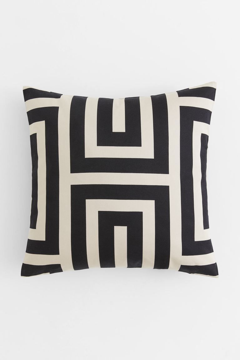 Cotton Satin Cushion Cover - Black/patterned - Home All | H&M US | H&M (US)