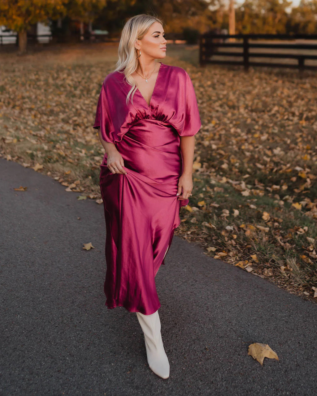 Theia Satin V-Neck Maxi Dress | VICI