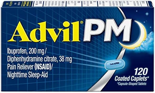Advil PM (120 Count) Pain Reliever/Nighttime Sleep Aid Coated Caplet, 200mg Ibuprofen, 38mg Diphe... | Amazon (US)