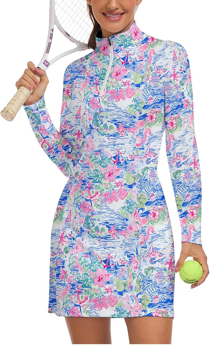 WOWENY Women's Tennis Dress Long Sleeve Golf Dresses with Shorts Zip Front Golf Outfits UPF 50+ W... | Amazon (US)