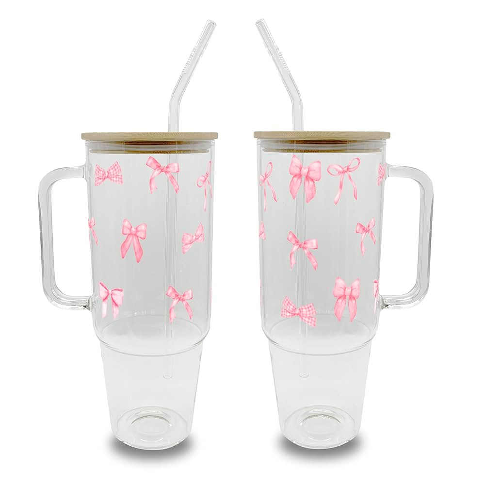 Sip Sip Hooray 40oz Dainty Pink Vintage Bows Coquette Inspired Aesthetic Glass Tumbler with Lid a... | Amazon (US)