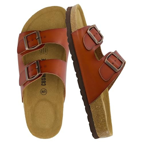CUSHIONAIRE Lane Cork Footbed Sandals for Women – Comfortable Double Buckle Slip-On with Genuine Suede Footbed & Arch Support Slides for Women Footwear, WHISKEY 7.5 | Amazon (US)