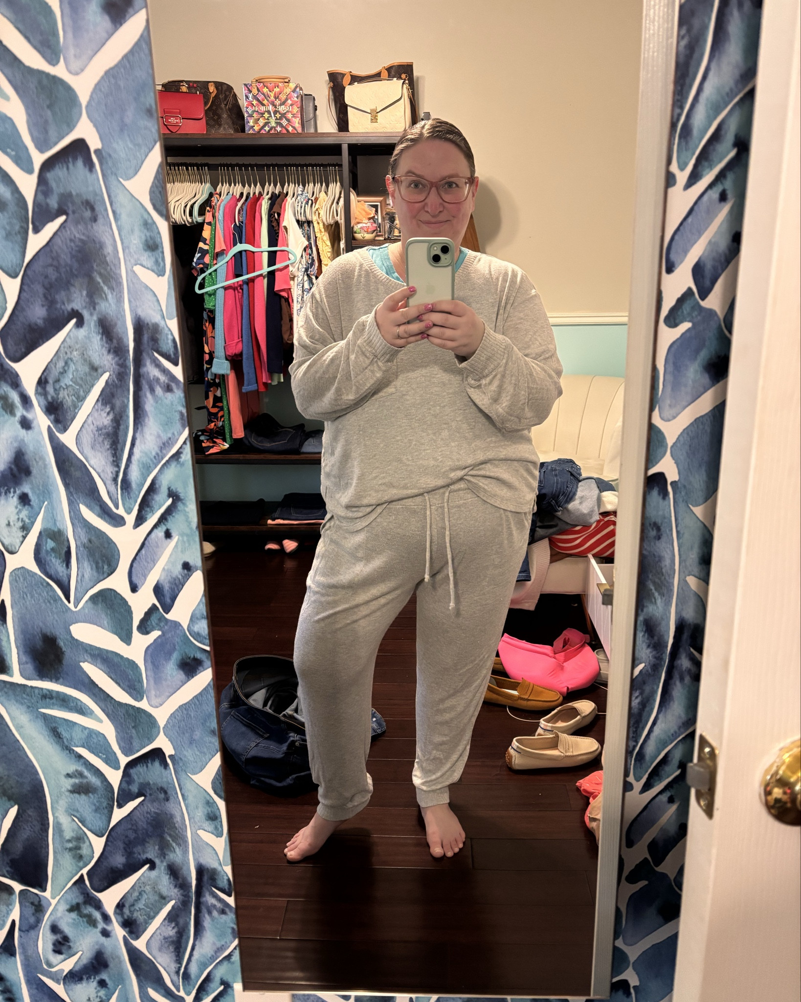 What I wore yesterday & what I’m wearing today. Yup — it’s the same outfit. Nope — I haven’t yet cleaned my room. 

This set is old, but I’m thinking some other matching sets   