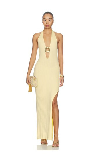 Runaway The Label Lilabelle Halter Knit Maxi Dress in Lemon. - size S | Revolve Clothing (Global)