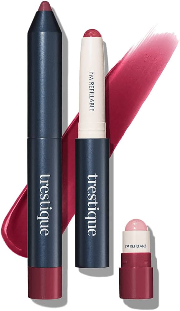 TRE'STIQUE Prime And Shine Lip Crayon, Refillable Shiny Lipstick With Built-in Lip Primer, Clean ... | Amazon (US)