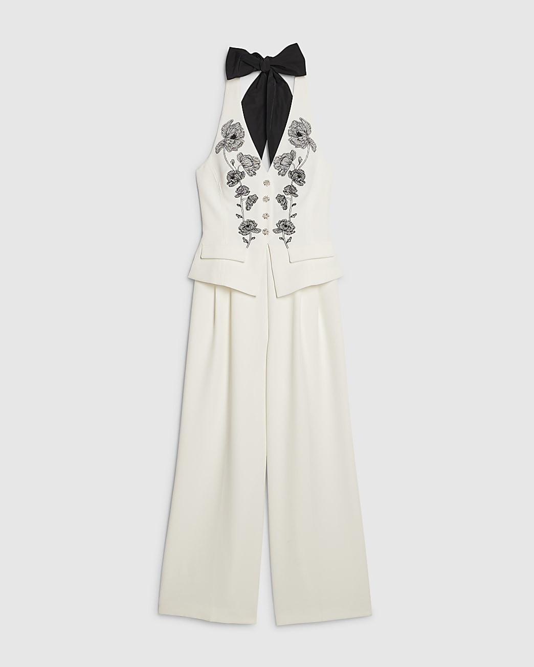 White Premium Halter Embroidered Jumpsuit | River Island UK & IE