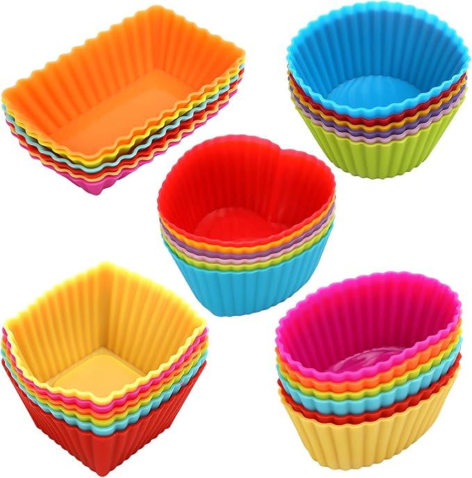 Cupcakes liners 30 Pack, Reusable Silicone Baking Cups, Nonstick Muffin Cake Molds, 5 Shapes 6 Co... | Amazon (US)