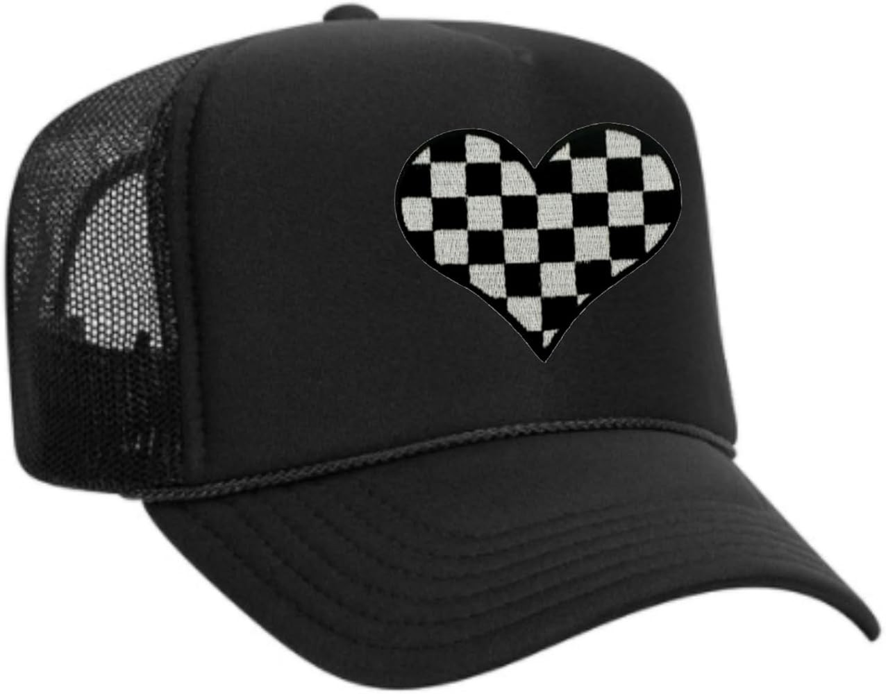 Checkered Heart Patch Trucker Hat - Black/White | Amazon (US)