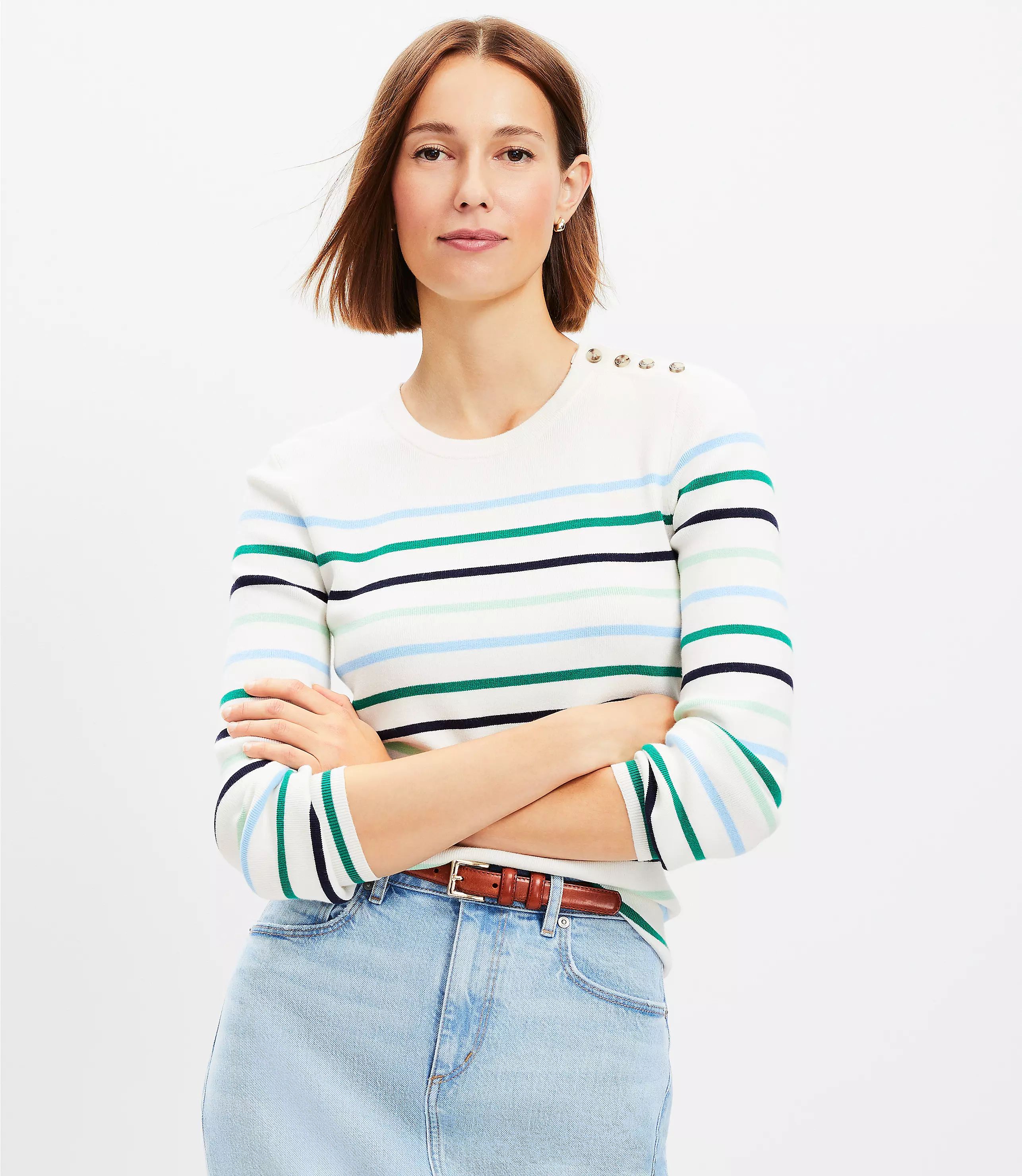 Stripe Draped Sleeve Sweater | LOFT