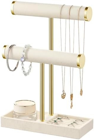 2 Tier Bracelet Holder Display - Detachable T Bar Beige Velvet Bracelet Holder, Jewelry Holder Or... | Amazon (US)
