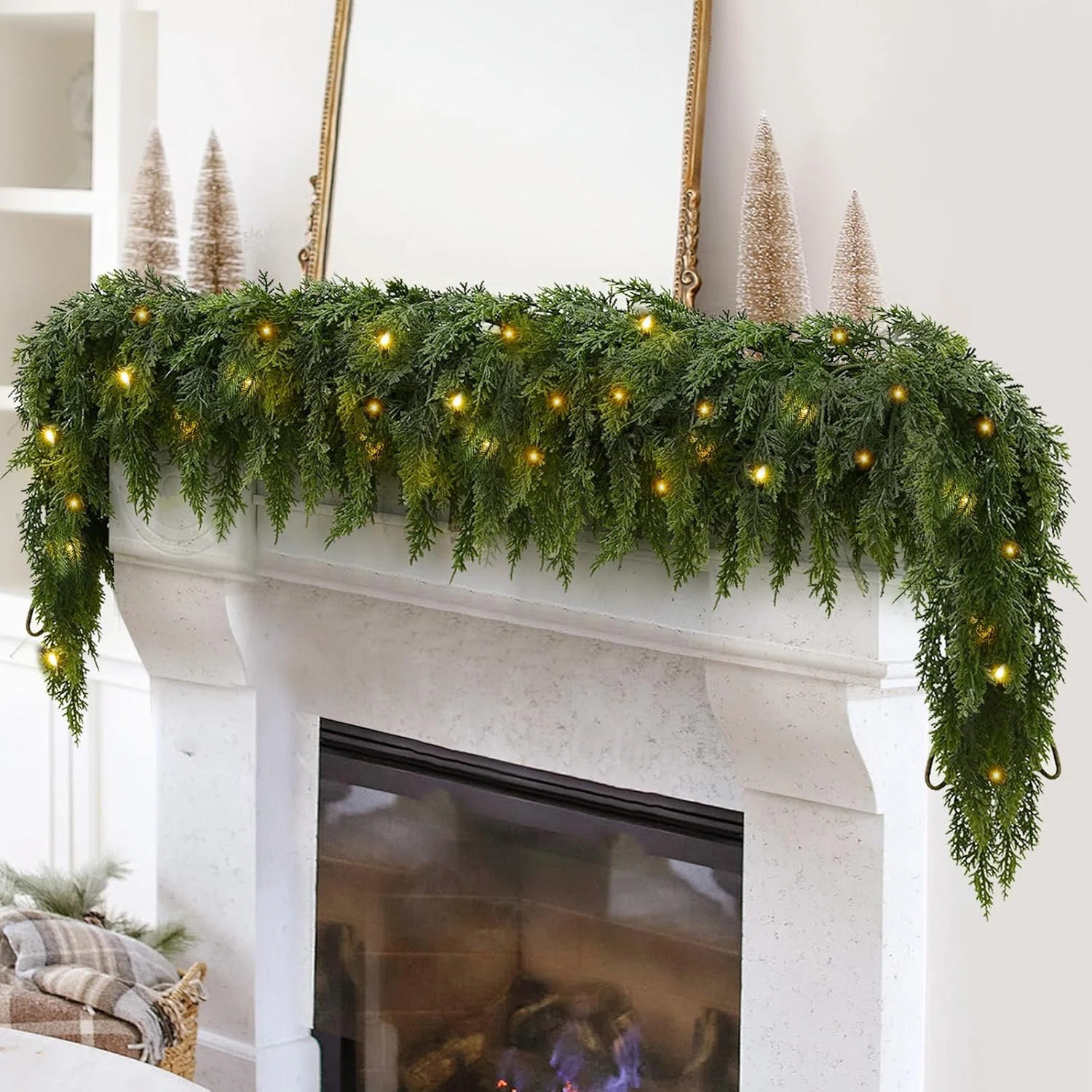 2PCS 9FT Pre-Lit Christmas Cedar Garland With 100 Lights & 240 Full Pine Branches Realistic Faux ... | Wayfair North America
