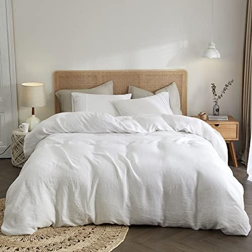 HYPREST 100% Pure French Linen Duvet Cover King Size, White Ultra Soft and Cooling Linen Bedding Duv | Amazon (US)