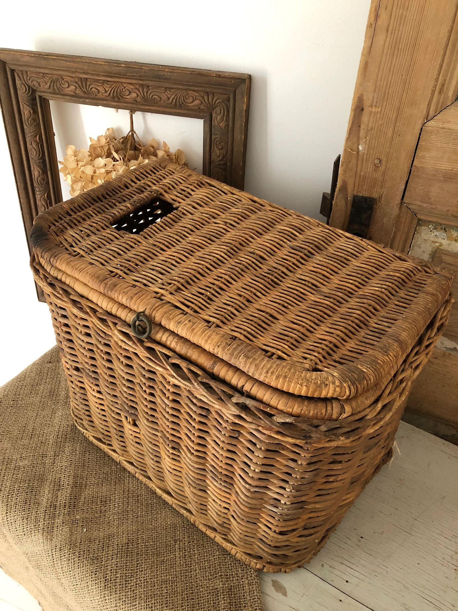 Vintage Wicker Fishing Creel Carry Basket early 1900s Rustic - Etsy | Etsy (US)