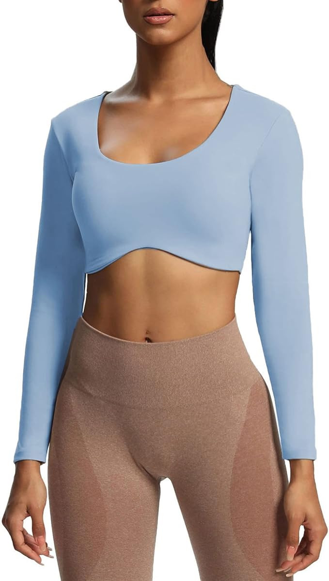 Aoxjox Long Sleeve Crop Tops for Women Define Sculpt Workout Crop T Shirt Top | Amazon (US)