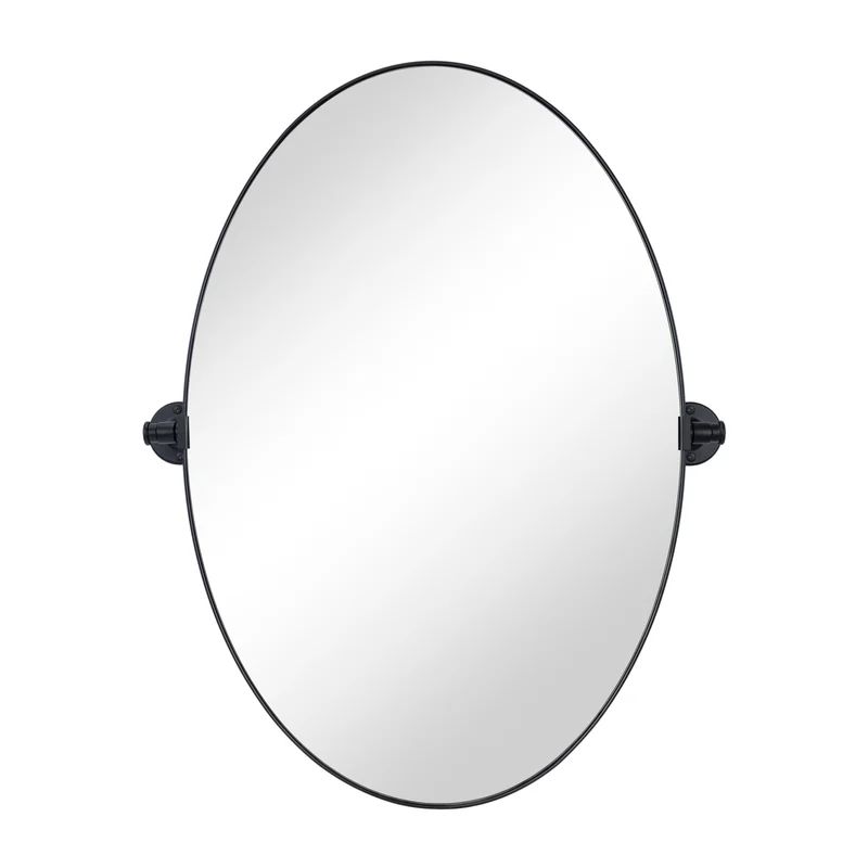 Contemporary Brushed Nickel Metal Oval Pivot Bathroom Vanity Mirror | Wayfair North America