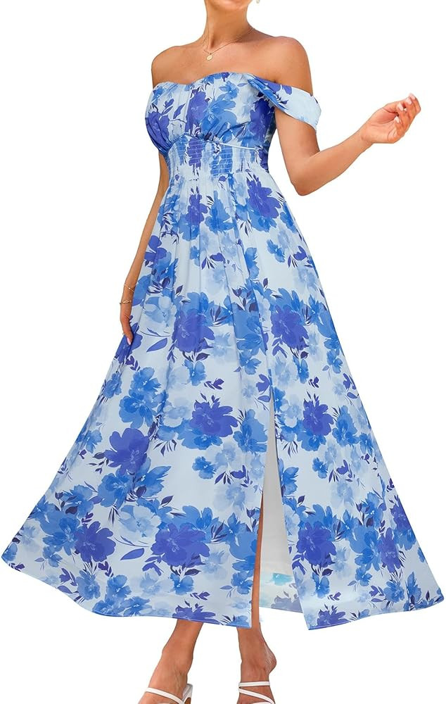 GRACE KARIN 2026 Women's Summer Floral Print Flowy A Line Maxi Dresses Sleeveless Smocked Off Sho... | Amazon (US)