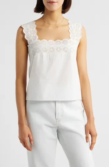 FRAME The Eyelet Tank in White at Nordstrom Rack, Size Large | Nordstrom Rack