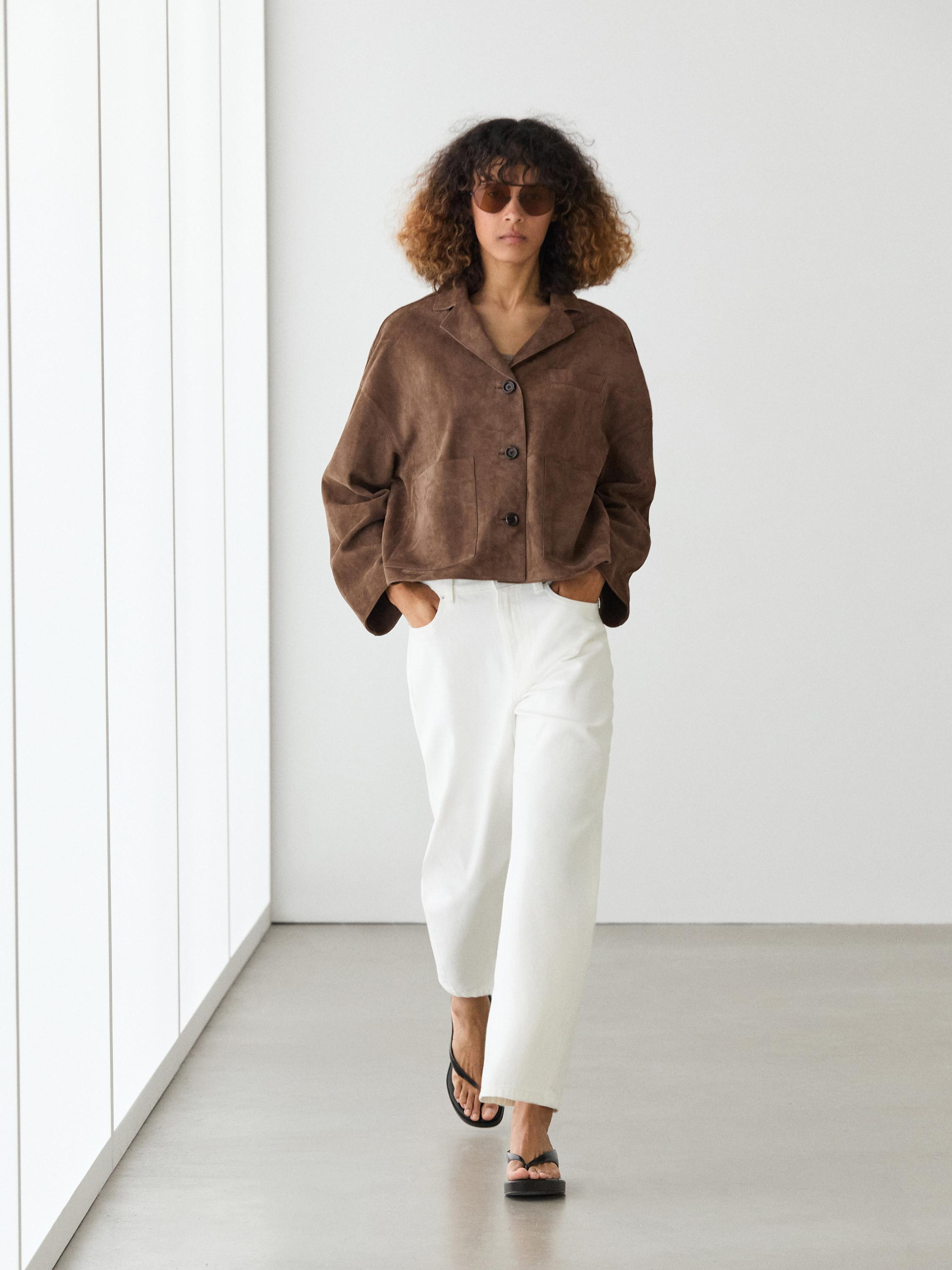 Flowing leather jacket with suede finish | Massimo Dutti UK