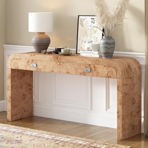 Modern Entryway Table with Burl Wood Veneer, Console Sofa Table, All Solid Wood Entryway Tabl, Suitable for Hallway, Living Room, Foyer, Corridor (Natural-GJ1) | Amazon (US)