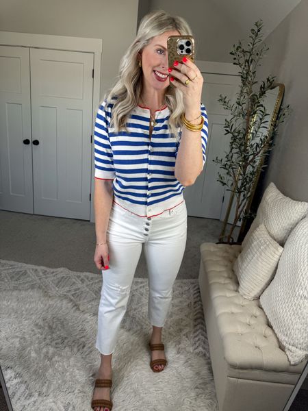 Daily try on, Walmart try on, Walmart outfit, Walmart fashion, white jeans, striped cardigan 

Medium 

#LTKstyletip #LTKfindsunder50