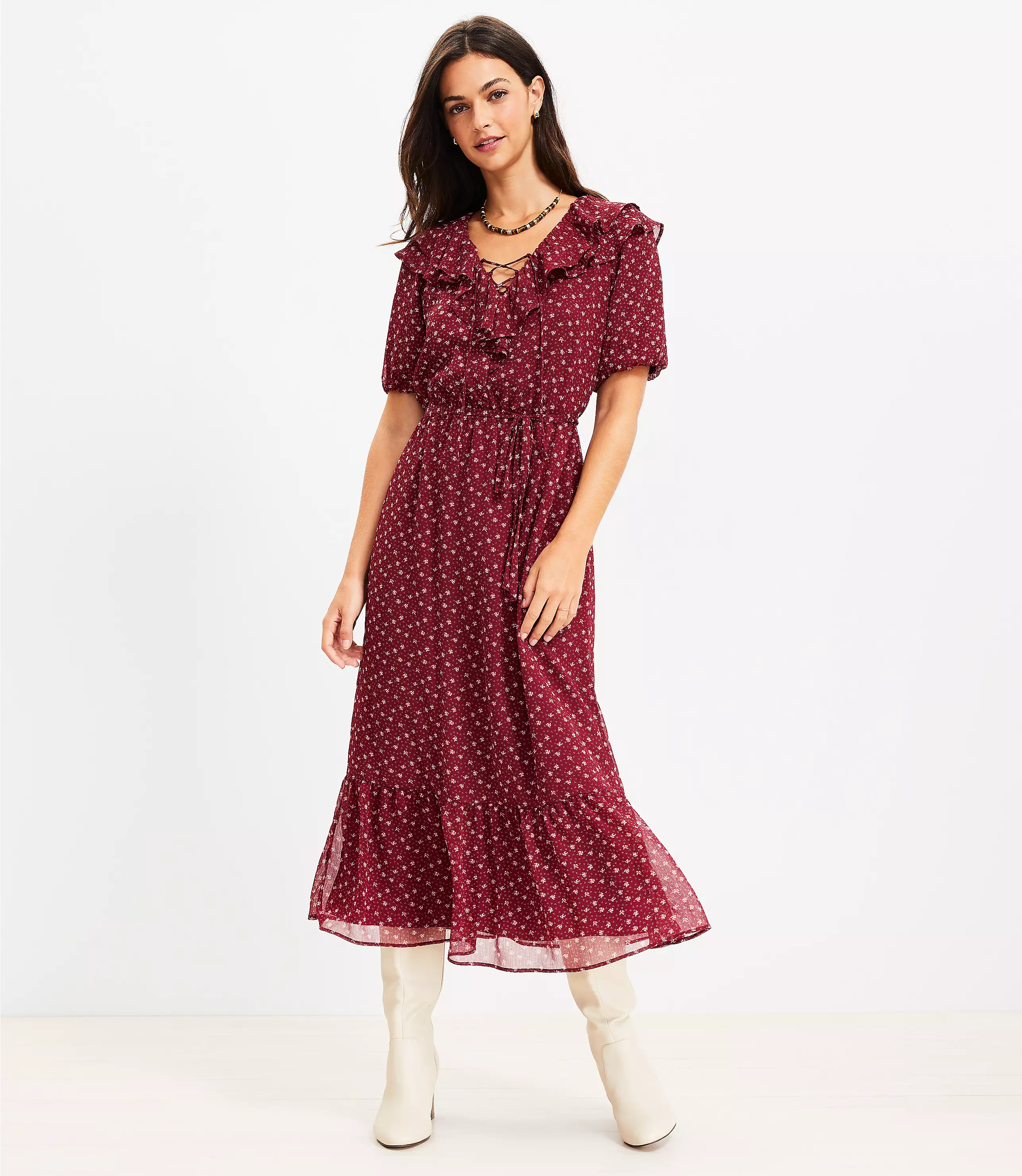 Monarch Ruffle Hi-Lo Midi Dress | LOFT