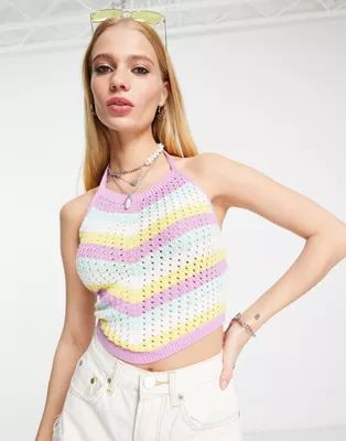 Only crochet halterneck top in pastel stripe | ASOS (Global)