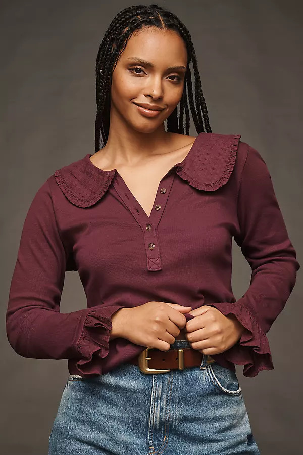 The Keira Collared Button-Front Blouse by Pilcro: Long-Sleeve Edition | Anthropologie (US)