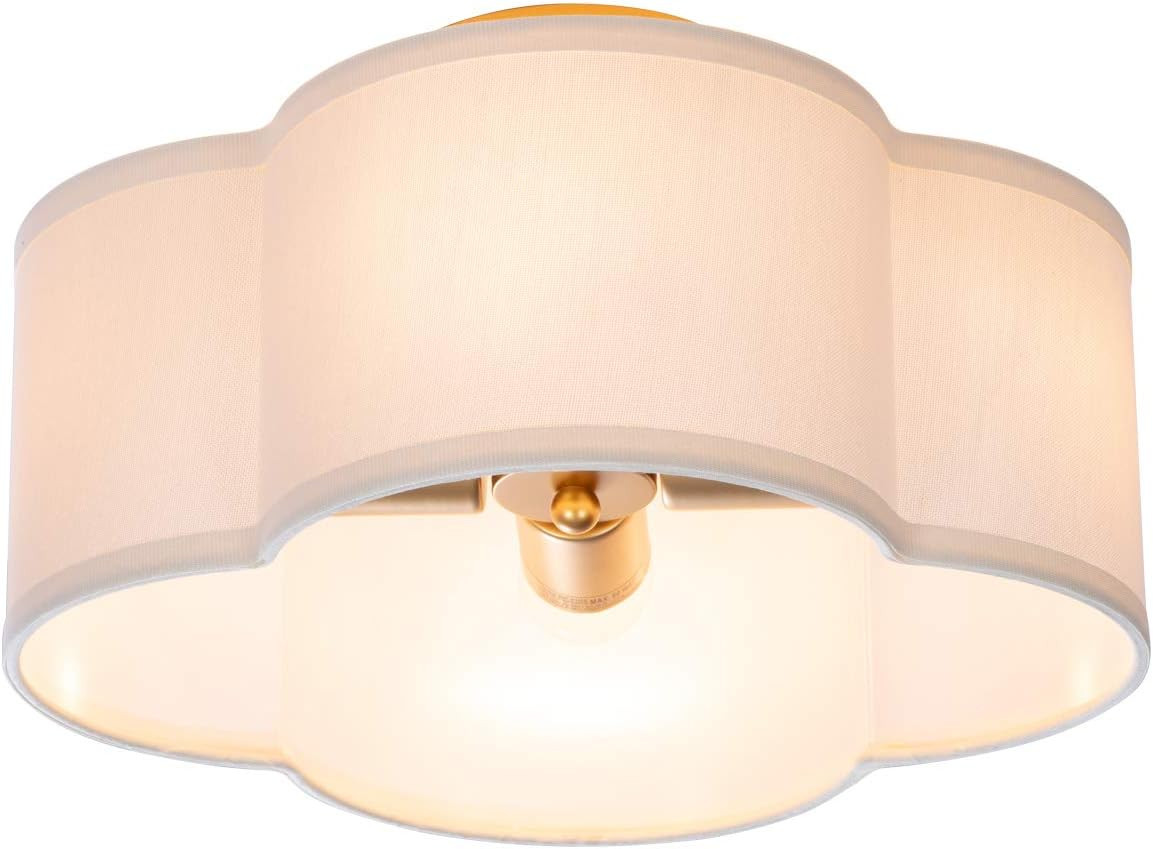 VILUXY Semi-Flush Mount Ceiling Light Fixture Cream White Fabric Drum Shade Antique Brass Brush P... | Amazon (US)
