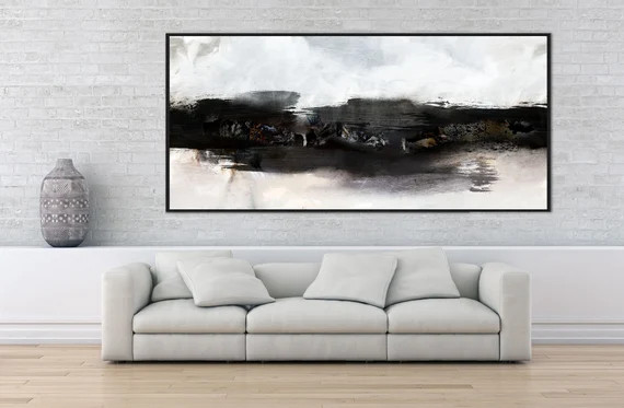 Large Contemporary Horizontal Black and White Abstract | Etsy | Etsy (US)