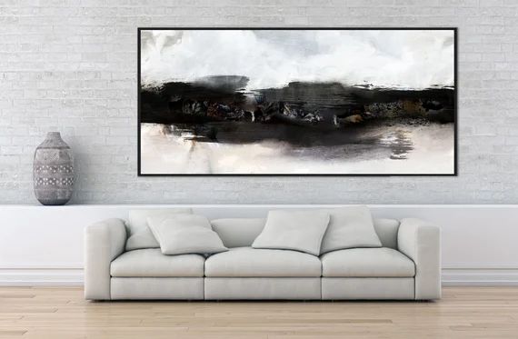 Large Contemporary Horizontal Black and White Abstract | Etsy | Etsy (US)