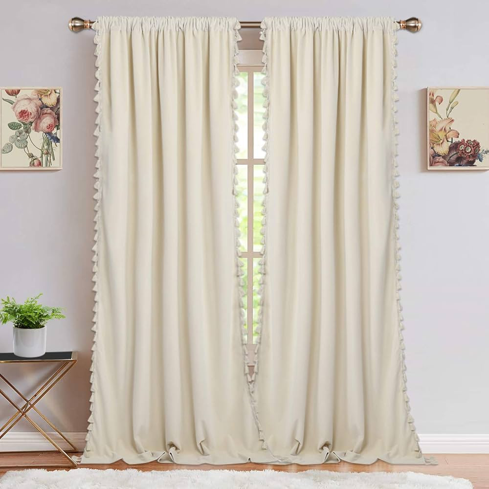 CAROMIO Boho Tassels Soft Luxury Room Darkening Velvet Window Curtain Panels for Living Room Bedr... | Amazon (US)
