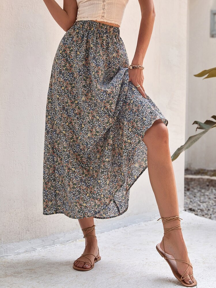 High Waist Ditsy Floral Skirt | SHEIN