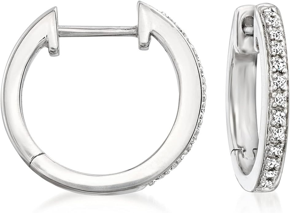 Ross-Simons Sterling Silver Small Hoop Earrings With Diamond Accents | Amazon (US)