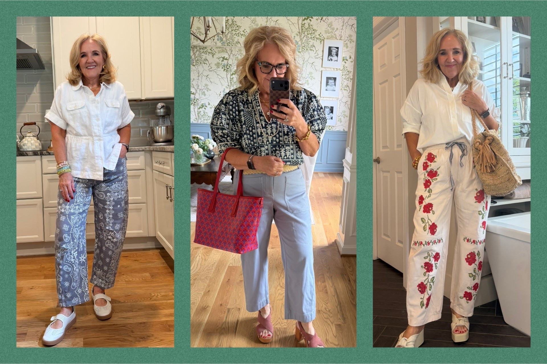 A few outfits from this week. Amazon jeans size medium, spanx stretch twill pants size small petite 
White linen top VV med petite 
Navy print top medium 
White Oxford duty an attitude small

#LTKOver40 #LTKSaleAlert #LTKootd