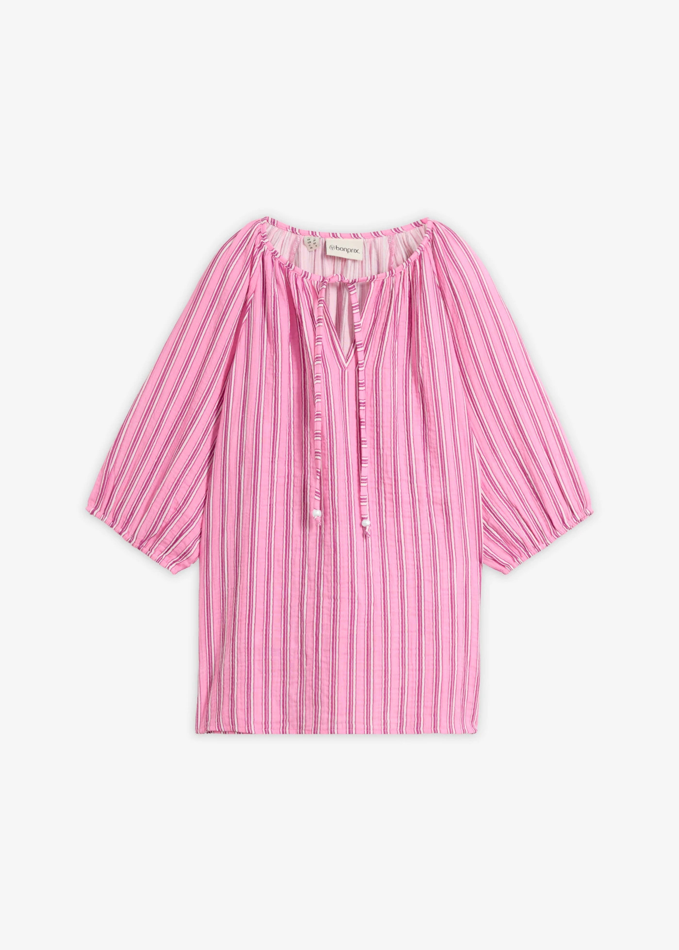 Tuniek van zachte mousseline roze-donkerfuchsia-wolwit gestreept | Bonprix NL (Influencer)