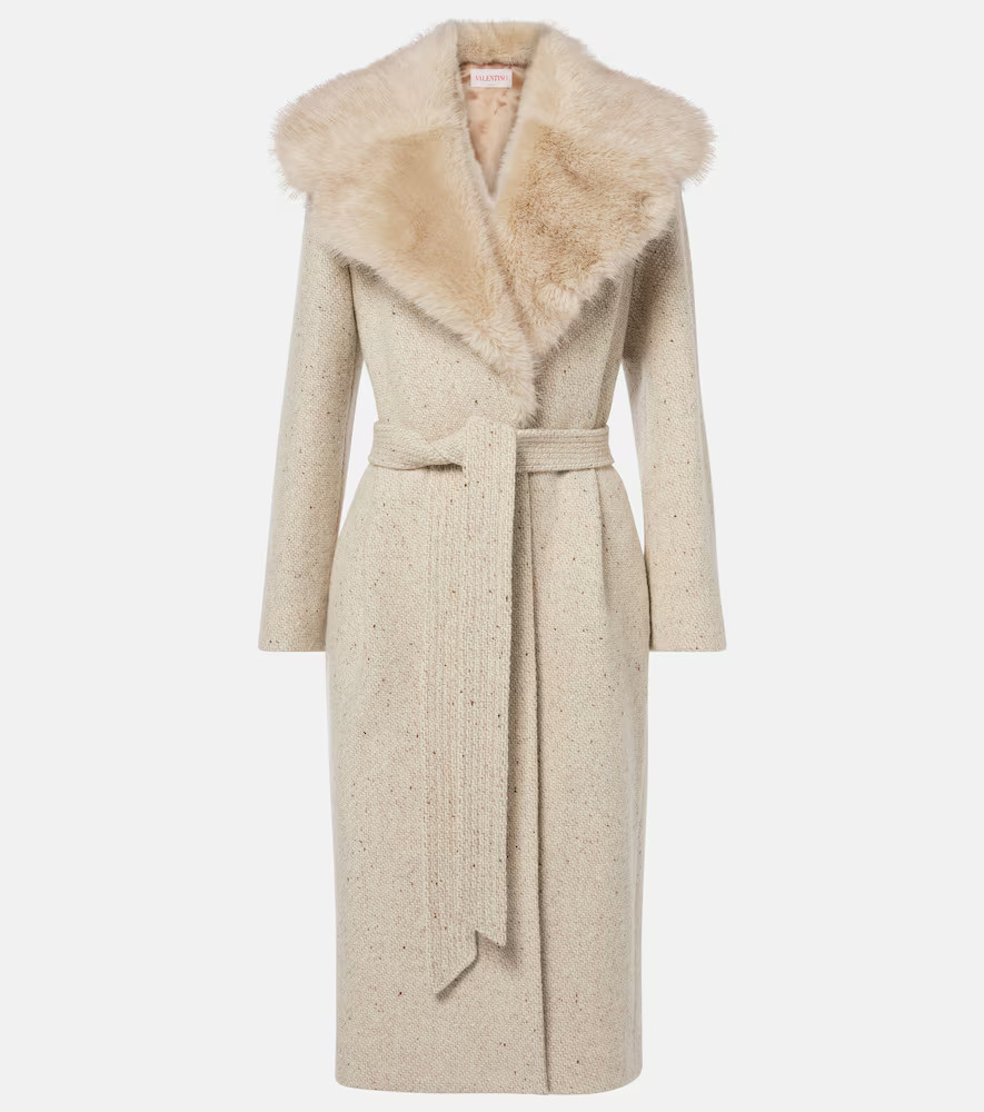 Valentino Faux fur-trimmed virgin wool wrap coat | Mytheresa (INTL)