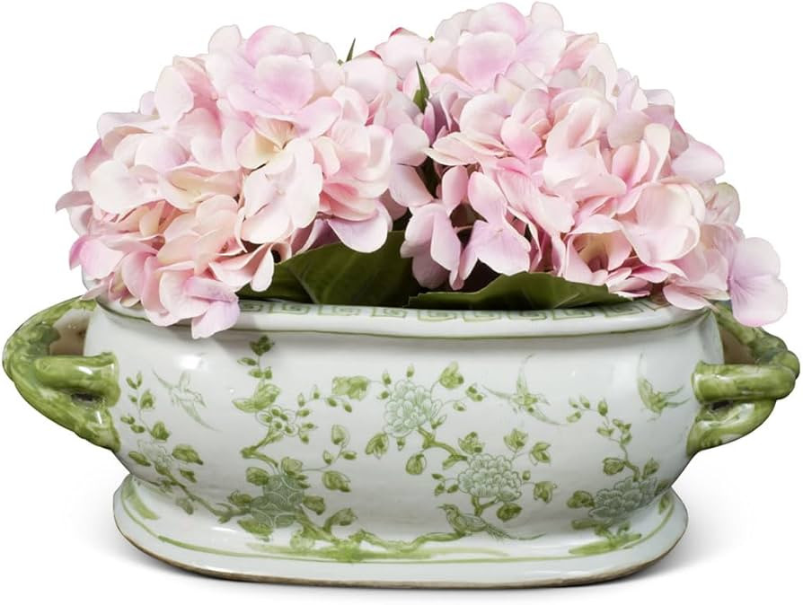 ChinaFurnitureOnline Green and White Chinoiserie Bird and Flower Motif Chinese Porcelain Footbath... | Amazon (US)