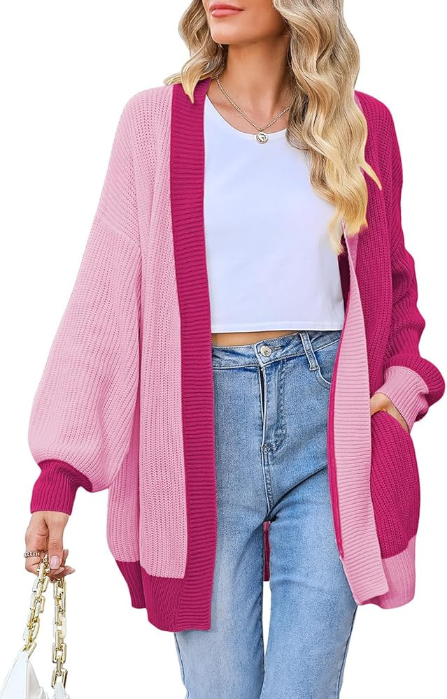 Pink Queen 2024 Fall Long Cardigans for Women Batwing Sleeve Open Front Ribbed Knit Oversized Car... | Amazon (US)