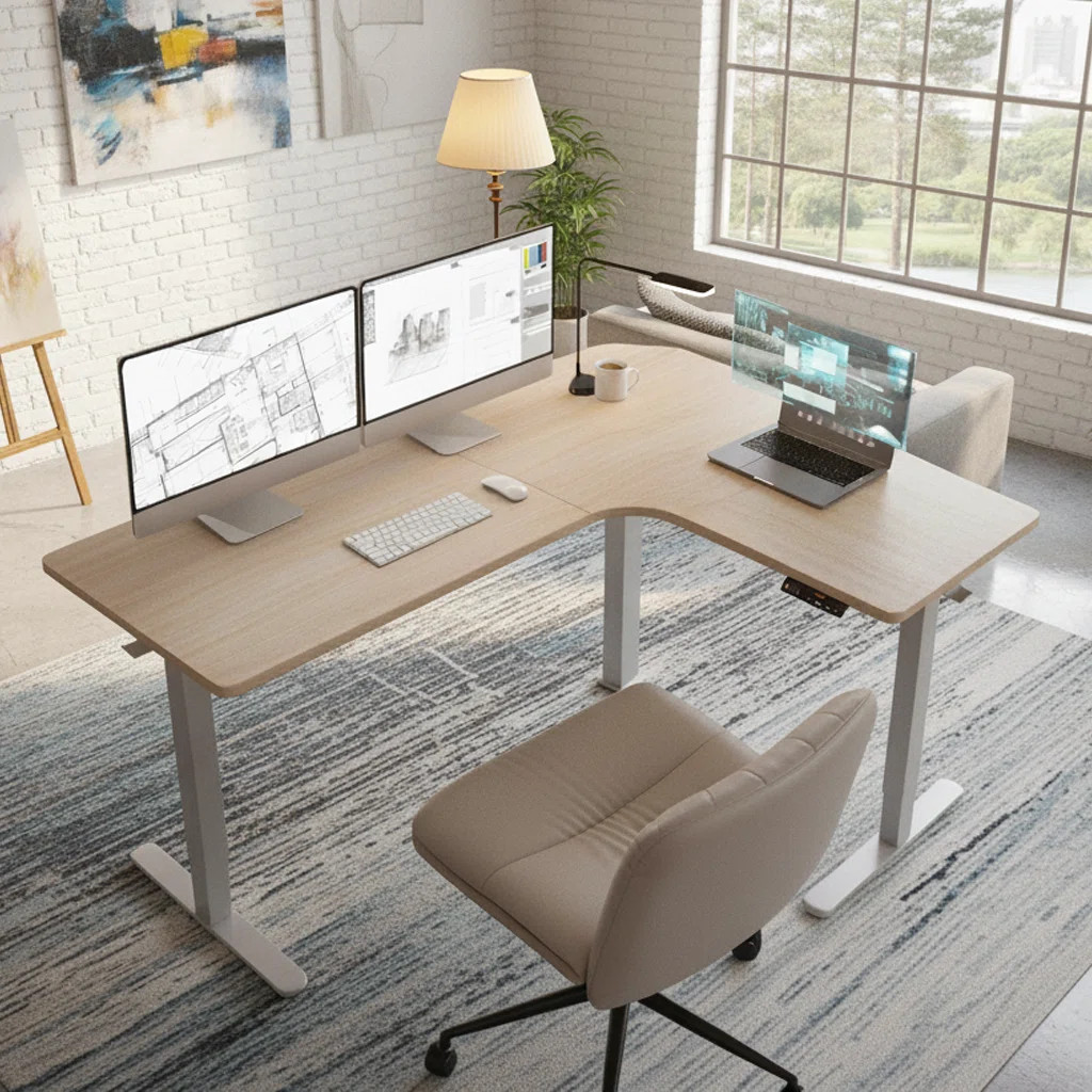 63" L-Shaped Standing Desk, Electric Height Adjustable Corner Desk with 3 Preset Heights, Built-i... | Wayfair North America