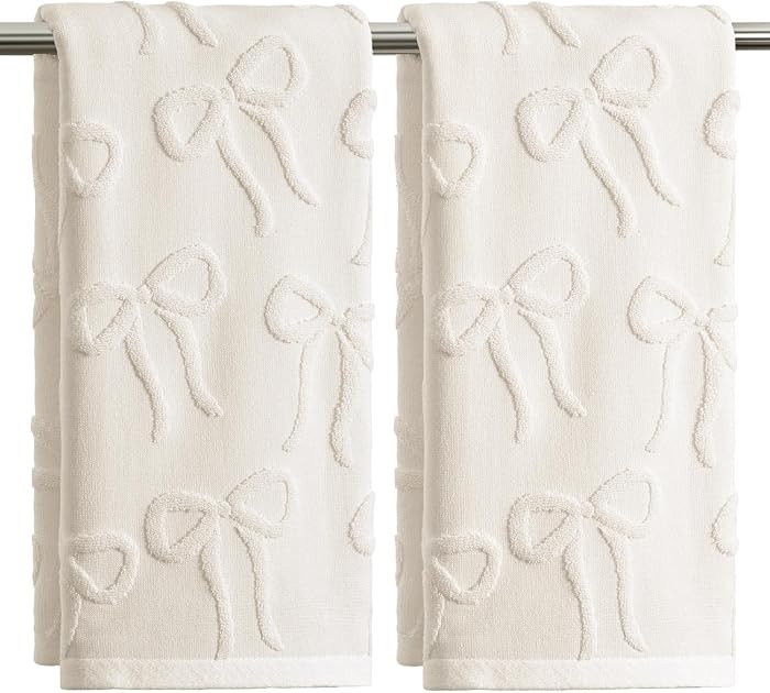 Artoid Mode 2 Pcs Beige 3D Bowknot Jacquard Hand Towels for Bathroom, 100% Cotton Absorbent Bathr... | Amazon (US)
