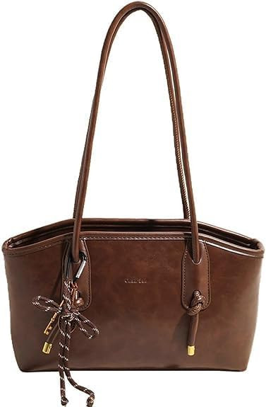 Brown Shoulder Bag Women Vintage Faux Leather Fall Hobo Handbag | Soft Top Handle Y2k Purse Zippe... | Amazon (US)